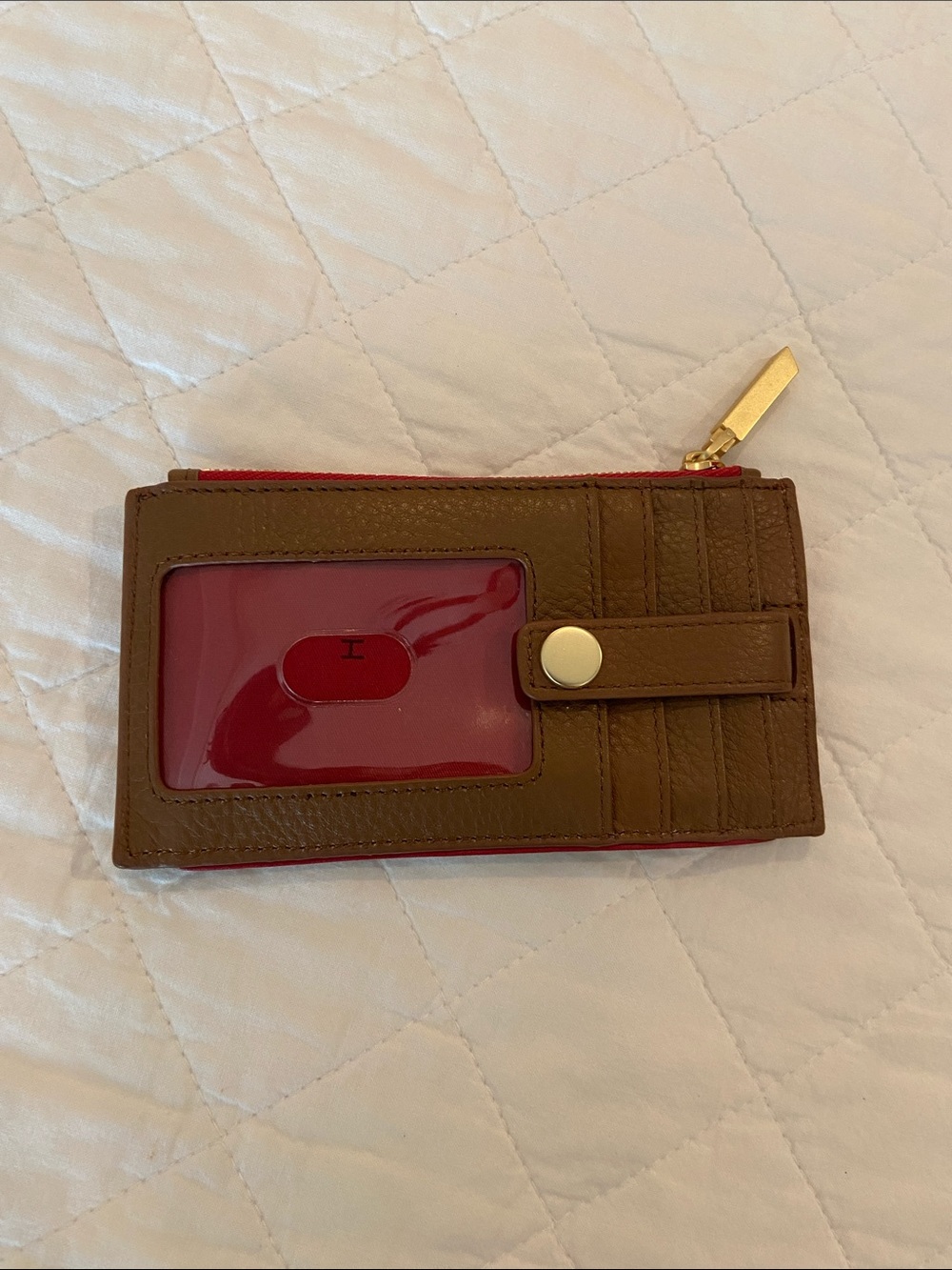 Hammitt Brown Leather Card Wallet with Red Trim and Gold Hardware